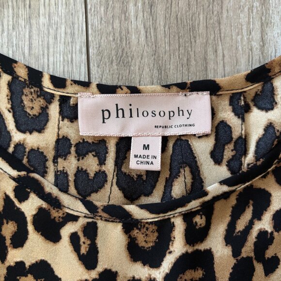 Philosophy Leopard Print Short Sleeve Blouse Womens Size Medium New Neutral - Picture 6 of 11
